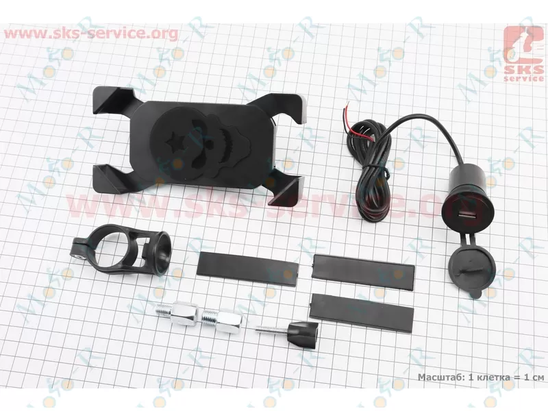 Фото 2 - Утримувач телефону на кермо + USB заряджання, з подовжувачами дзеркал (мінім. розмір телефону 60*124мм, макс. розмір 80*160мм)