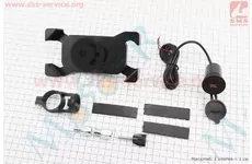 Утримувач телефону на кермо + USB заряджання, з подовжувачами дзеркал (мінім. розмір телефону 60*124мм, макс. розмір 80*160мм)