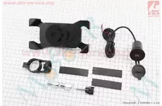 Утримувач телефону на кермо + USB заряджання, з подовжувачами дзеркал (мінім. розмір телефону 60*124мм, макс. розмір 80*160мм)