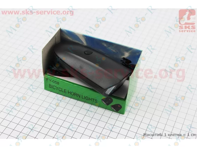 Фото 4 - Фонарь передний 1 диод + звонок 5 мелодий, Li-ion 3.7V 1200mAh зарядка от USB, влагозащитный, черный FY-058