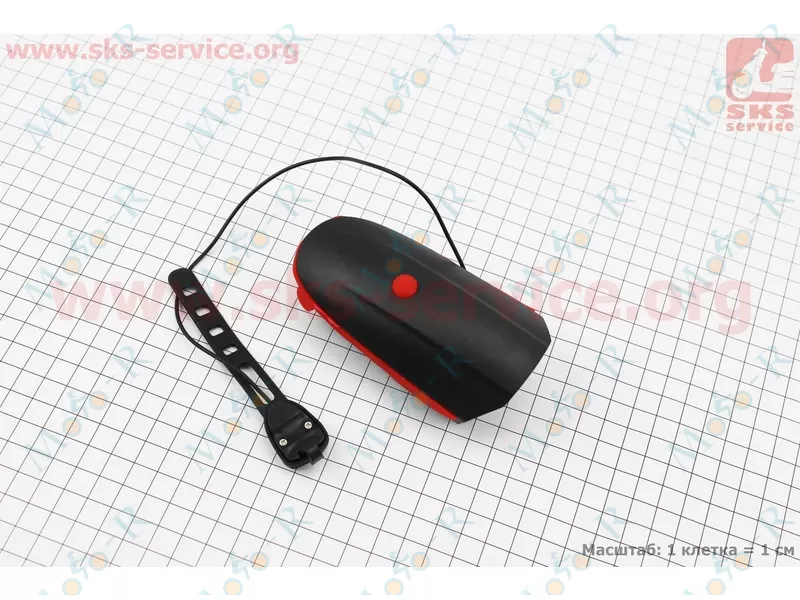 Фото 3 - Фонарь передний 1 диод + звонок 5 мелодий, Li-ion 3.7V 1200mAh зарядка от USB, влагозащитный, черно-красный FY-058/7588