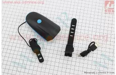 Ліхтар передній 1 діод + дзвінок 5 мелодій, Li-ion 3.7V 1200mAh зарядка від USB, вологозахисний, чорно-синій FY-058/7588
