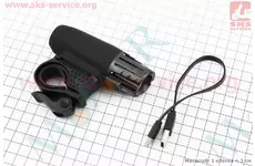Ліхтар передній 1 діод 200 lumen, Li-ion 3.7V 1200mAh зарядка від USB, вологозахисний, чорно-сірий