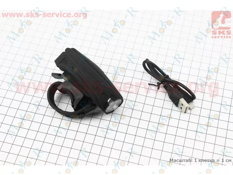 Фото 2 - Фонарь передний 1 диод 250 lumen, Li-ion 3.7V 1200mAh зарядка от USB, с сенсорной кнопкой управления, влагозащитный, черный MX-026