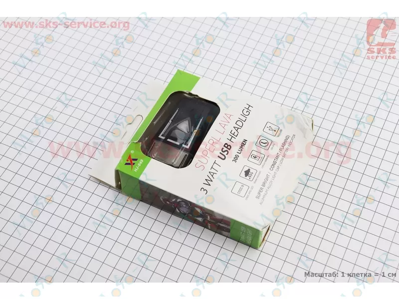 Фото 4 - Фонарь передний 1 диод 300 lumen, Li-ion 3.7V 1200mAh зарядка от USB, влагозащитный, черно-серый HJ-049