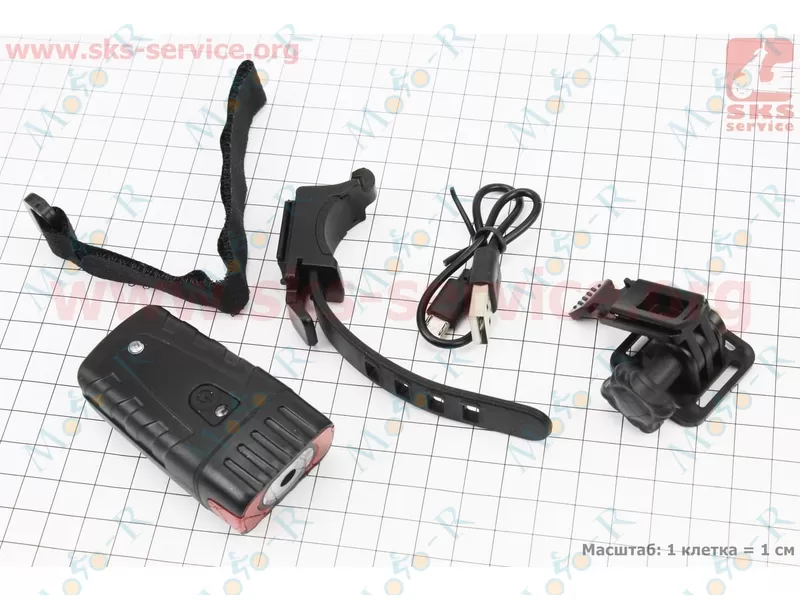 Фото 2 - Фонарь передний 1 диод 300 lumen, Li-ion 3.7V 800mAh зарядка от USB, ДАТЧИК СВЕТА, влагозащитный, черный HJ-050