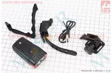 Ліхтар передній 1 діод 300 lumen, Li-ion 3.7V 800mAh зарядка від USB, ДАТЧИК СВІТЛА, вологозахисний, чорний HJ-050
