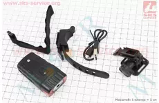 Ліхтар передній 1 діод 300 lumen, Li-ion 3.7V 800mAh зарядка від USB, ДАТЧИК СВІТЛА, вологозахисний, чорний HJ-050