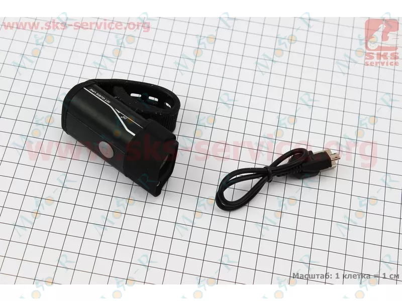 Фото 3 - Фонарь передний 1 диод алюминиевый, Li-ion 3.7V 850mAh зарядка от USB, влагозащитный, черный HYD-018