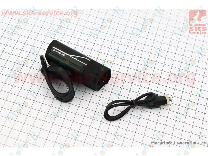 Фото 2 - Фонарь передний 1 диод алюминиевый, Li-ion 3.7V 850mAh зарядка от USB, влагозащитный, черный HYD-018
