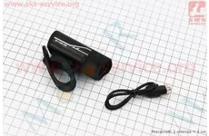 Ліхтар передній 1 діод алюмінієвий, Li-ion 3.7V 850mAh зарядка від USB, вологозахисний, чорний HYD-018