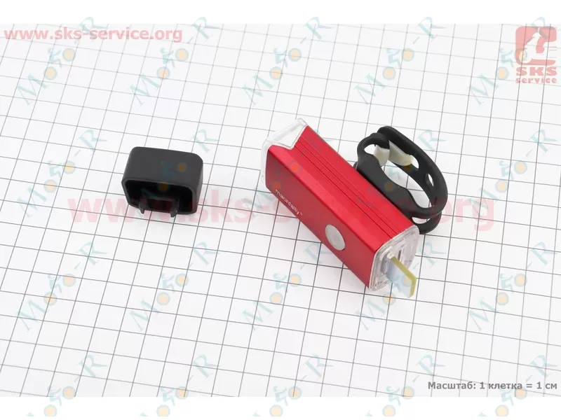 Фото 3 - Фонарь передний 1 диод 180 lumen алюминиевый, Li-ion 3.7V 800mAh зарядка от USB, влагозащитный, красный MC-QD001 (не допускать полного разряда АКБ)
