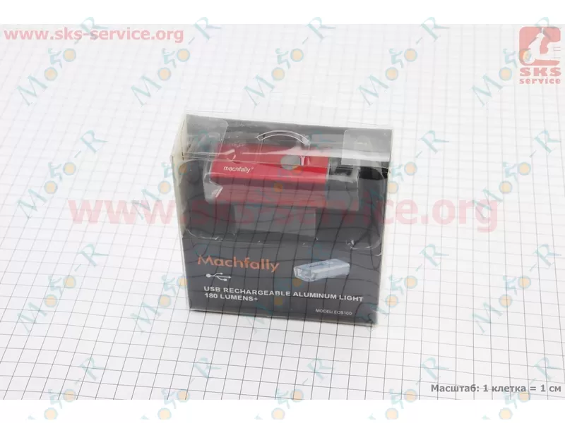 Фото 4 - Фонарь передний 1 диод 180 lumen алюминиевый, Li-ion 3.7V 800mAh зарядка от USB, влагозащитный, красный MC-QD001 (не допускать полного разряда АКБ)