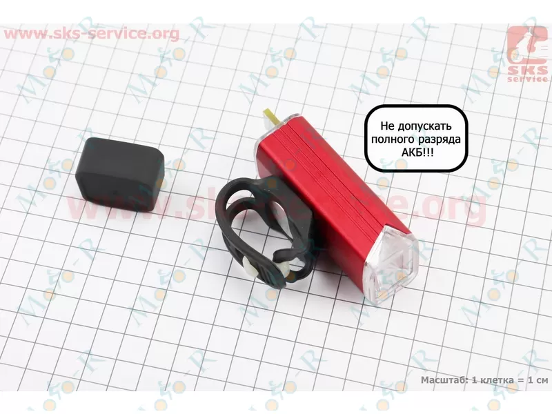 Фото 2 - Фонарь передний 1 диод 180 lumen алюминиевый, Li-ion 3.7V 800mAh зарядка от USB, влагозащитный, красный MC-QD001 (не допускать полного разряда АКБ)