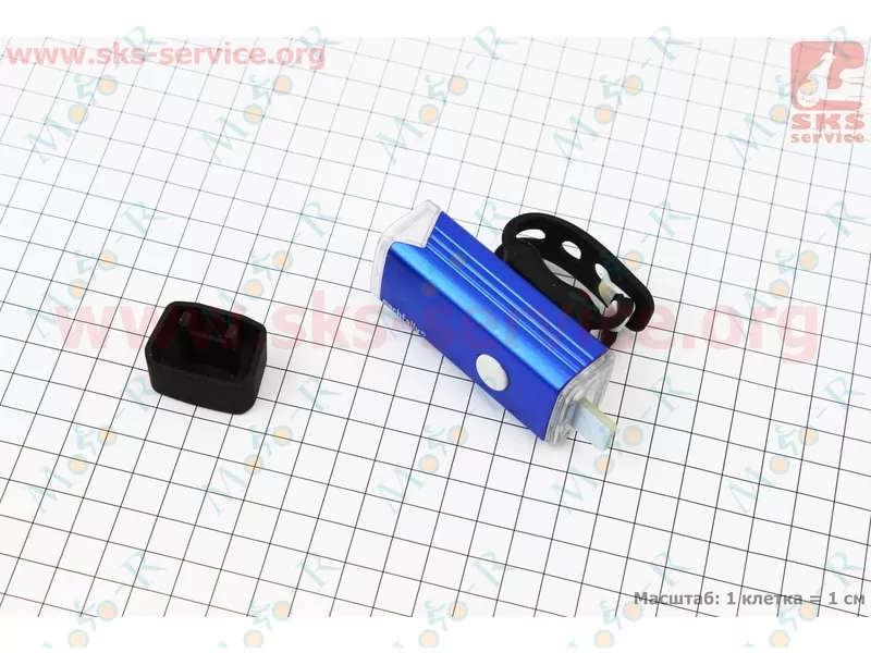Фото 3 - Фонарь передний 1 диод 180 lumen алюминиевый, Li-ion 3.7V 800mAh зарядка от USB, влагозащитный, синий MC-QD001 (не допускать полного разряда АКБ)