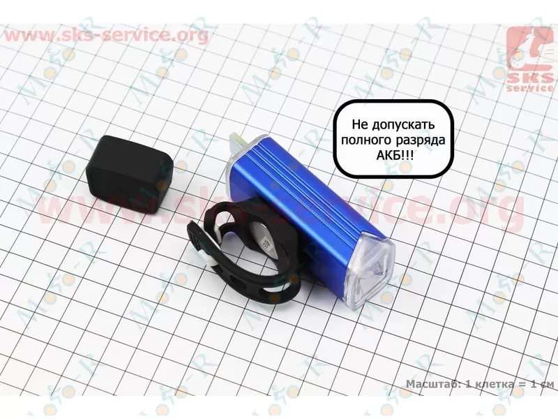Фото 2 - Фонарь передний 1 диод 180 lumen алюминиевый, Li-ion 3.7V 800mAh зарядка от USB, влагозащитный, синий MC-QD001 (не допускать полного разряда АКБ)