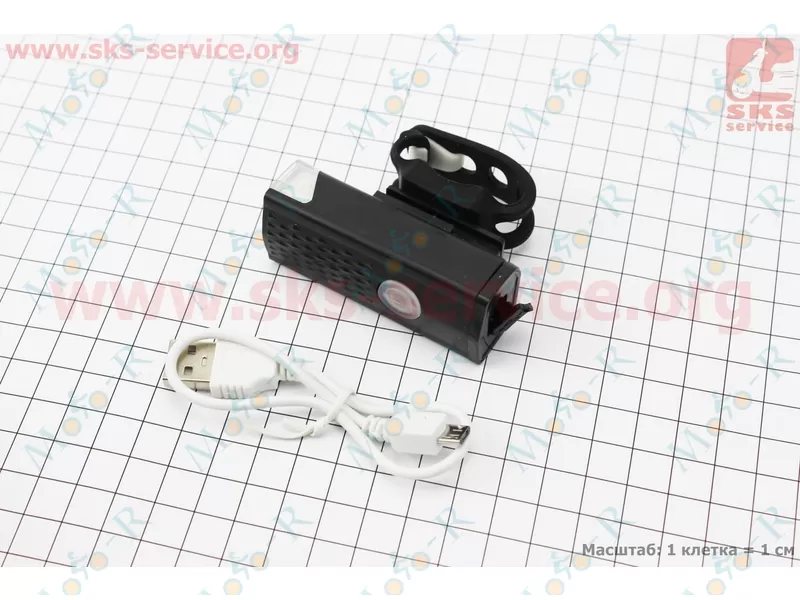 Фото 3 - Фонарь передний 1 диод 300 lumen алюминиевый, Li-ion 3.7V 800mAh зарядка от USB, влагозащитный, черный RPL-2255