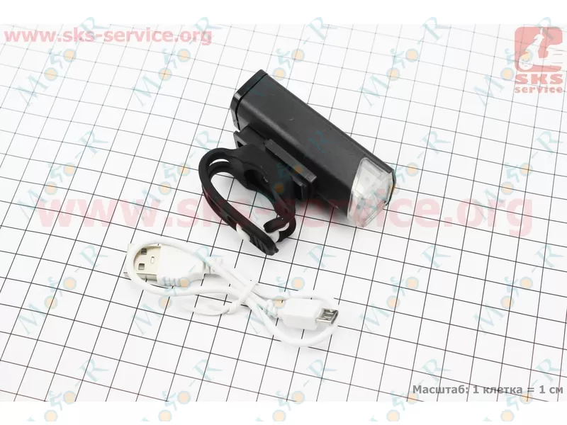 Фото 2 - Фонарь передний 1 диод 300 lumen алюминиевый, Li-ion 3.7V 800mAh зарядка от USB, влагозащитный, черный RPL-2255