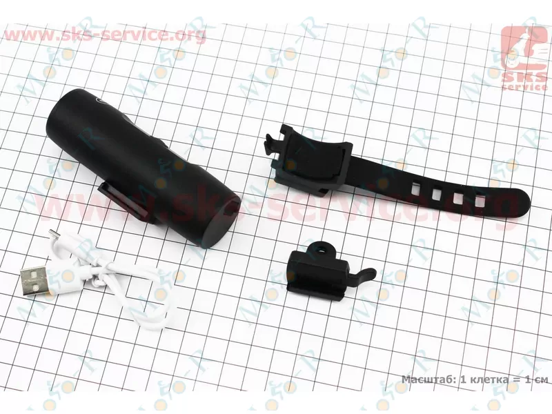 Фото 3 - Фонарь передний 1 диод 300 lumen алюминиевый, Li-ion 3.7V 2200mAh зарядка от USB, влагозащитный, черный TX 300