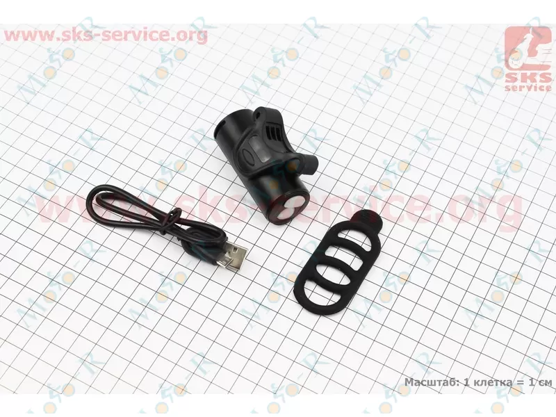 Фото 3 - Фонарь передний 1 диод 350 lumen алюминиевый, Li-ion 3.7V 1200mAh зарядка от USB, влагозащитный, черный RPL-2289