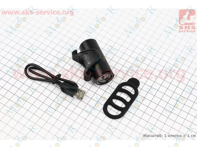 Фото 2 - Фонарь передний 1 диод 350 lumen алюминиевый, Li-ion 3.7V 1200mAh зарядка от USB, влагозащитный, черный RPL-2289