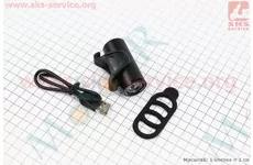Ліхтар передній 1 діод 350 lumen алюмінієвий, Li-ion 3.7V 1200mAh зарядка від USB, вологозахисний, чорний RPL-2289