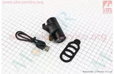Ліхтар передній 1 діод 350 lumen алюмінієвий, Li-ion 3.7V 1200mAh зарядка від USB, вологозахисний, чорний RPL-2289