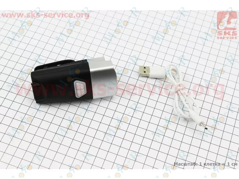 Фото 3 - Фонарь передний 1+7 диодов 360 lumen, Li-ion 3.7V 500mAh зарядка от USB, влагозащитный, черно-серый BG-C20