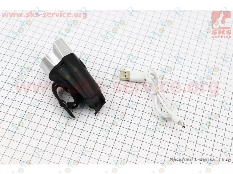 Фото 4 - Фонарь передний 1+7 диодов 360 lumen, Li-ion 3.7V 500mAh зарядка от USB, влагозащитный, черно-серый BG-C20