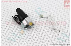 Ліхтар передній 1+7 діодів 360 lumen, Li-ion 3.7V 500mAh зарядка від USB, вологозахисний, чорно-сірий BG-C20