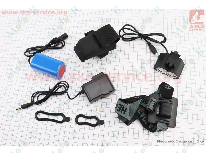 Фото 3 - Фонарь передний 2 диодa 1800 lumen алюминиевый, Li-ion 6400mAh с зарядкой, влагозащитный X2