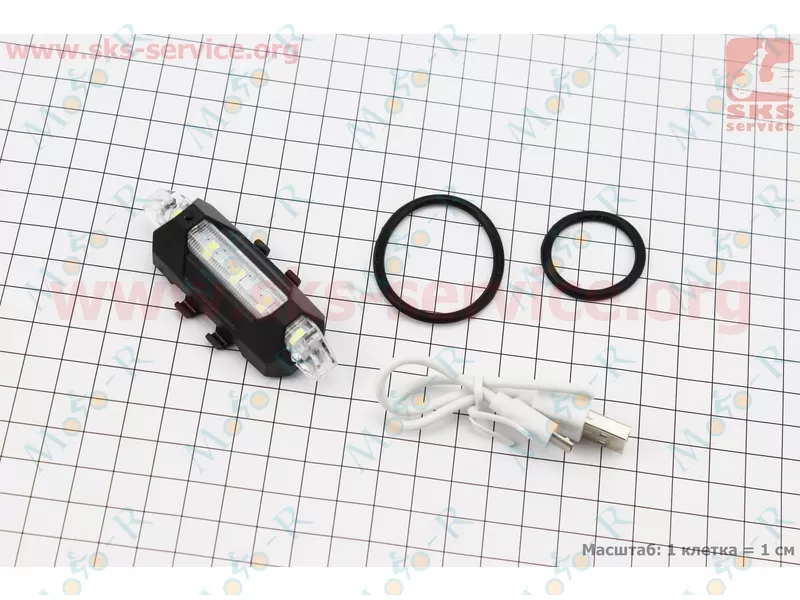 Фото 2 - Фонарь передний 5 диодов 15 lumen, Li-ion 3.7V 330mAh зарядка от USB, влагозащитный, BS-216/АQY-093