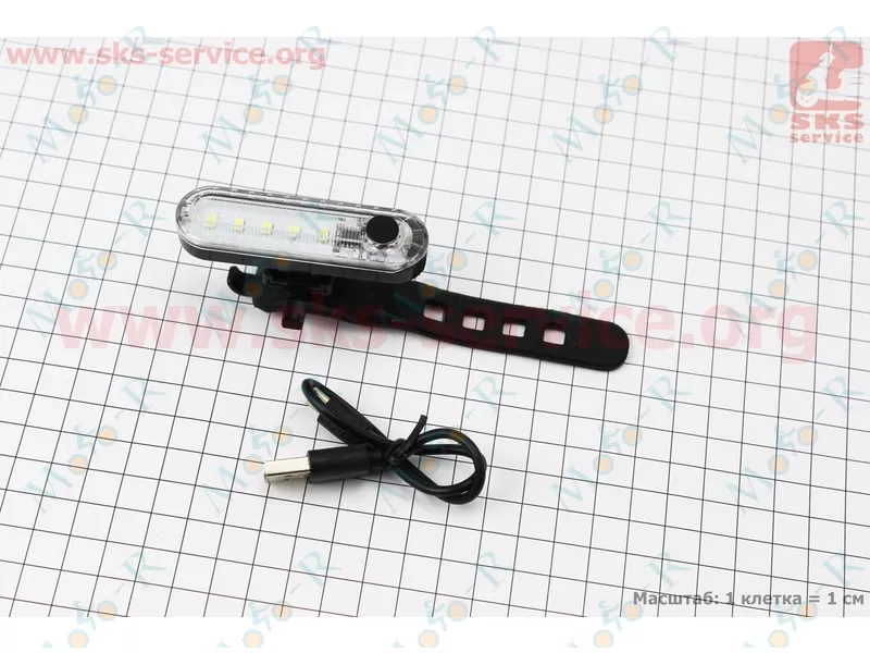 Фото 2 - Фонарь передний 50 lumen, Li-ion 3.7V 330mAh зарядка от USB, влагозащитный, 056