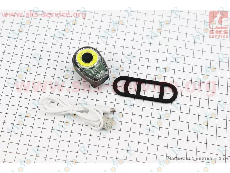 Фото 2 - Фонарь передний 100 lumen, алюминиевый, Li-ion 3.7V 500mAh зарядка от USB, влагозащитный, серый BK200