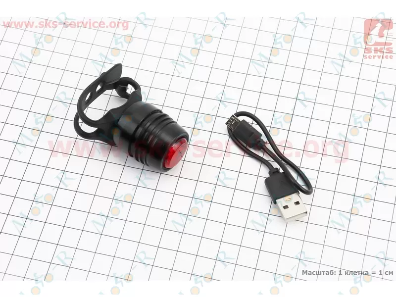 Фото 2 - Фонарь задний 1 диод 15 lumen, Li-ion 3.7V 220mAh зарядка от USB, влагозащитный, черный