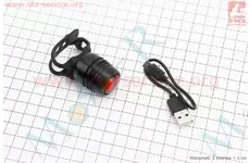 Ліхтар задній 1 діод 15 lumen, Li-ion 3.7V 220mAh зарядка від USB, вологозахисний, чорний