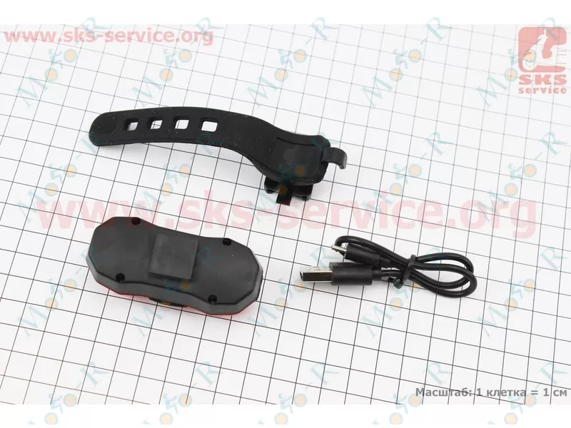 Фото 3 - Фонарь задний 4 диода 100 lumen, Li-ion 3.7V 630mAh зарядка от USB, влагозащитный, HJ-037