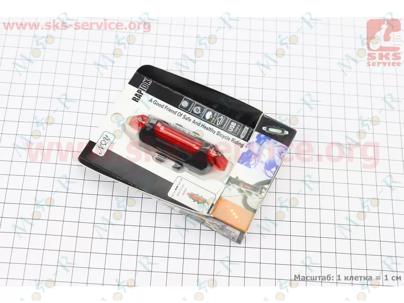 Фото 4 - Ліхтар задній 5 діодів 15 lumen, Li-ion 3.7V 330mAh зарядка від USB, вологозахисний, BS-216/DС-918