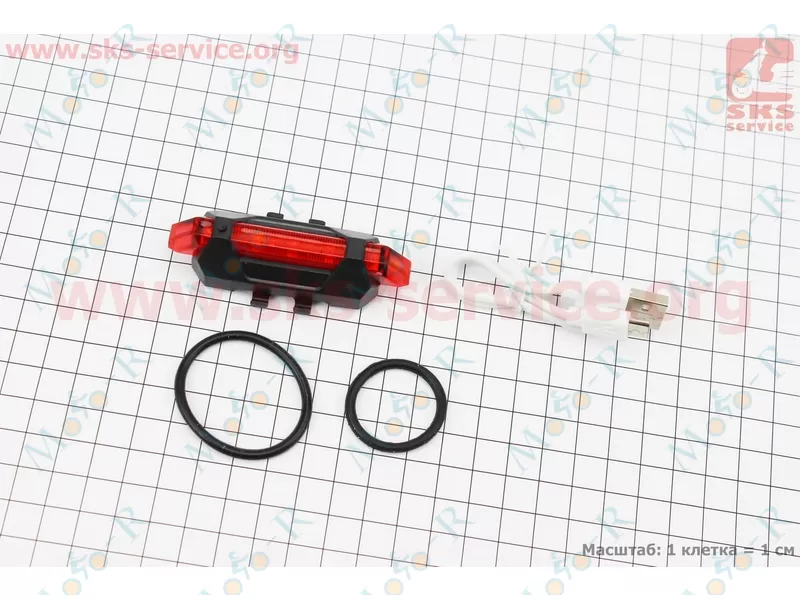 Фото 2 - Ліхтар задній 5 діодів 15 lumen, Li-ion 3.7V 330mAh зарядка від USB, вологозахисний, BS-216/DС-918