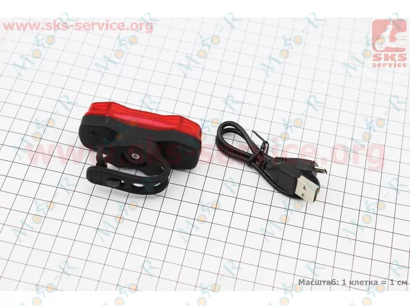 Фото 3 - Фонарь задний 16 диодов 100 lumen, Li-ion 3.7V 500mAh зарядка от USB, влагозащитный, DMFL-526