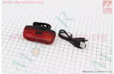 Ліхтар задній 16 діодів 100 lumen, Li-ion 3.7V 500mAh зарядка від USB, вологозахисний, DMFL-526