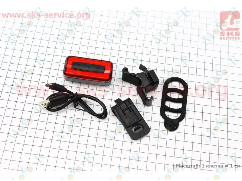 Фото 2 - Фонарь задний 120 lumen алюминиевый, Li-ion 3.7V 500mAh зарядка от USB, ДАТЧИК СВЕТА, влагозащитный, RPL-2286