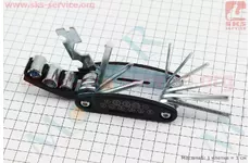 Ключ-набір 15 предметів (шестигранники 2,2.5,3,4,5,6 мм, спицевий ключ, викрутки пряма та фігурна, головки 8,9,10 мм, гайкові ключі 8,10,15 мм), KL-9802
