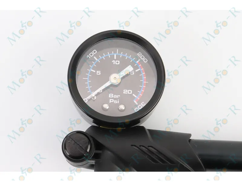 Фото 3 - Насос алюминиевый высокого давления 300 psi/20 bar с манометром, для воздушных амортизаторов и вилок, черный