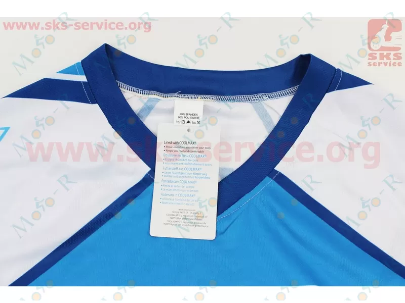 Фото 4 - Футболка (Джерси) для мужчин L - (Polyester 80% / Spandex 20%), короткие рукава, свободный крой, бело-синяя, НЕ оригинал