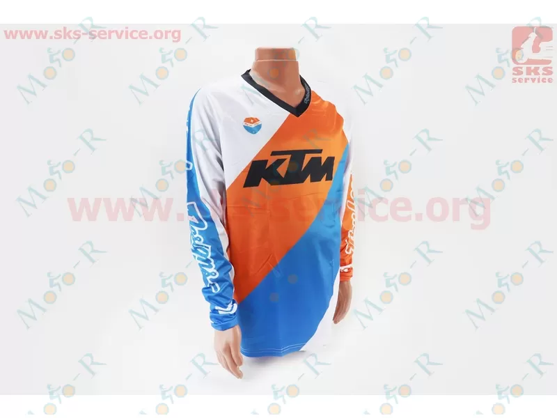 Фото 2 - Футболка (Джерси) для мужчин XL - (Polyester 100%), длинные рукава, свободный крой, бело-оранжево-синяя, НЕ оригинал