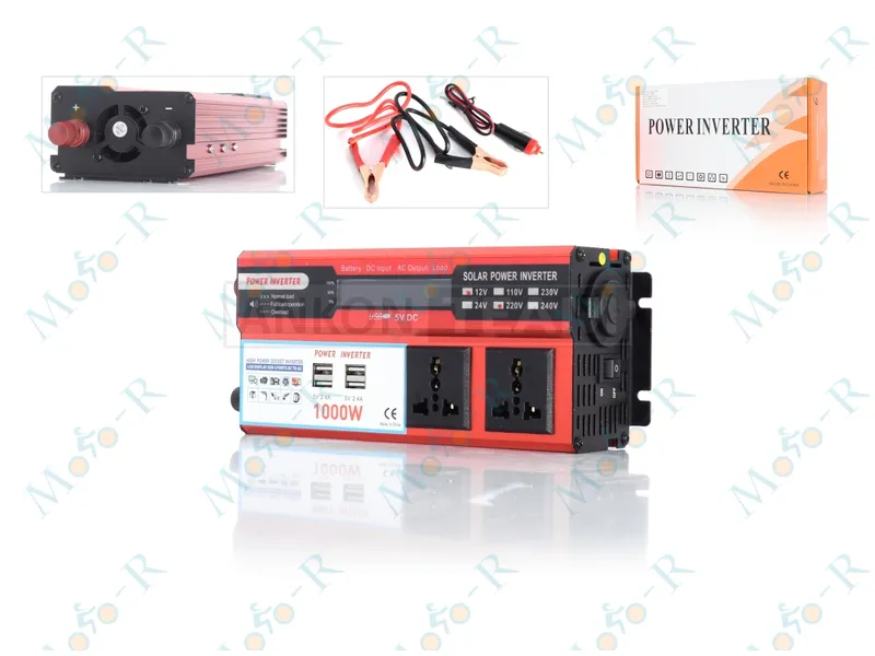 Фото 2 - Инвертор AC/DC‑12V/220V, 1000/2000W, LCD экран, 4хUSB, две розетки #ATPI‑7