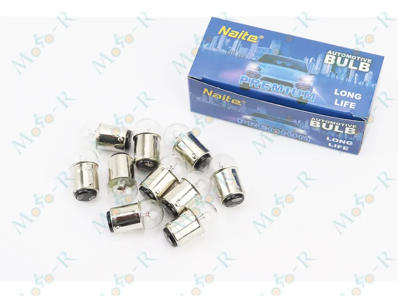 Фото 2 - Лампа поворота (белая с цоколем) 12V/10W G18 BA15D (+/- контакты внизу) - 10шт