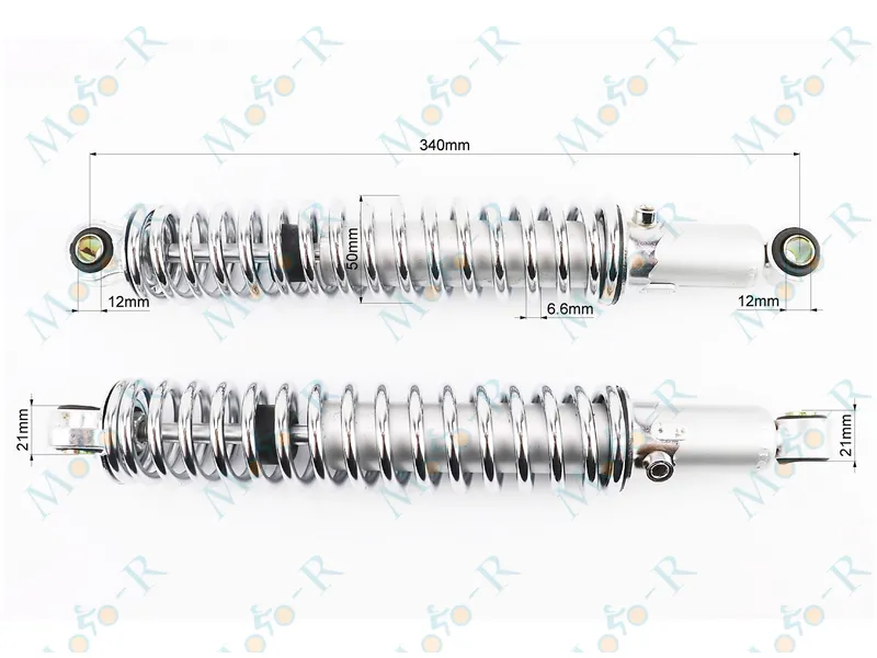 Фото 3 - Амортизатор Минск задний 340mm*d50mm (втулка 12mm / втулка 12mm) регулир., хром к-кт 2шт RUIKAI