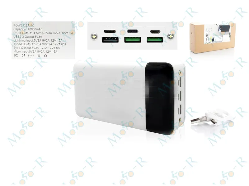 Фото 2 - Портативное зарядное устройство Power Bank 40000mAh USB/Type‑C 5,9,12V 3A +фонарик 2LED белый